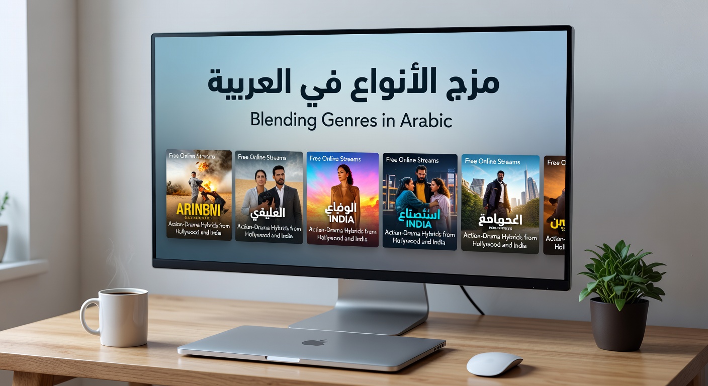 Vibrant Bollywood action-drama frame capturing epic battles intertwined with dramatic family revelations, featuring Arabic dubbing indicators