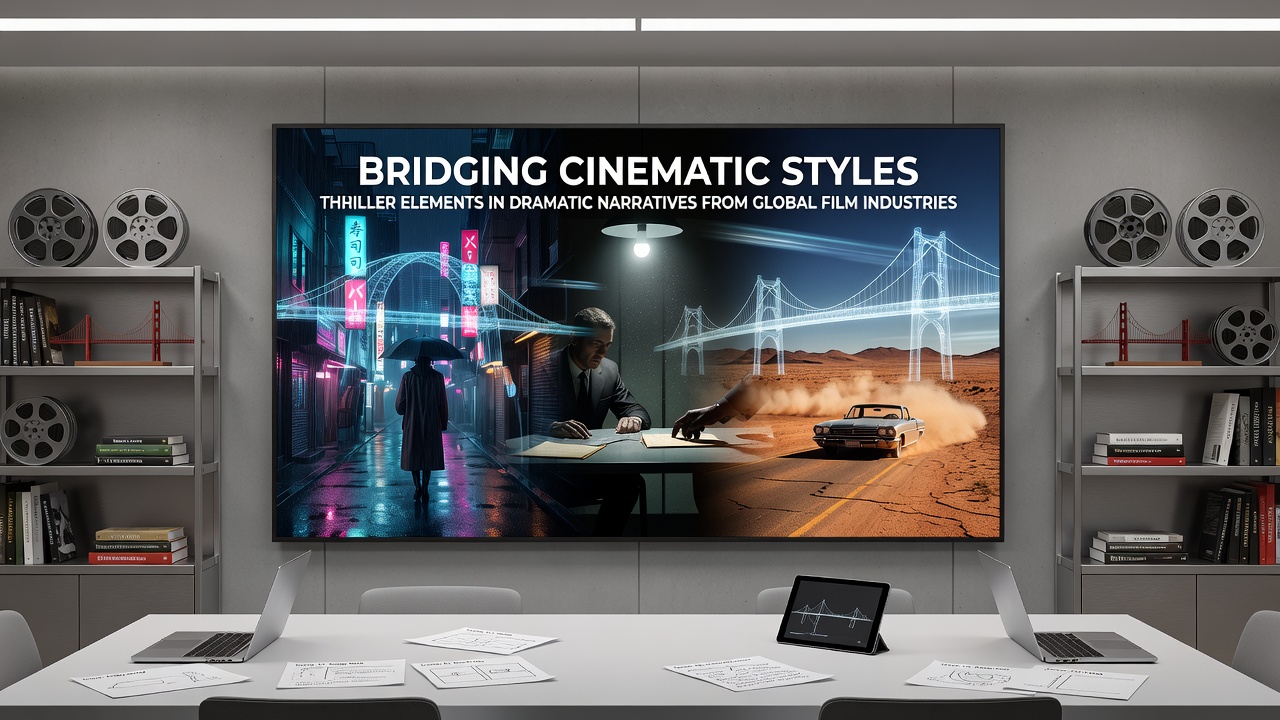 Cinematic analysis chart comparing thriller pacing techniques across dramatic films from different global industries