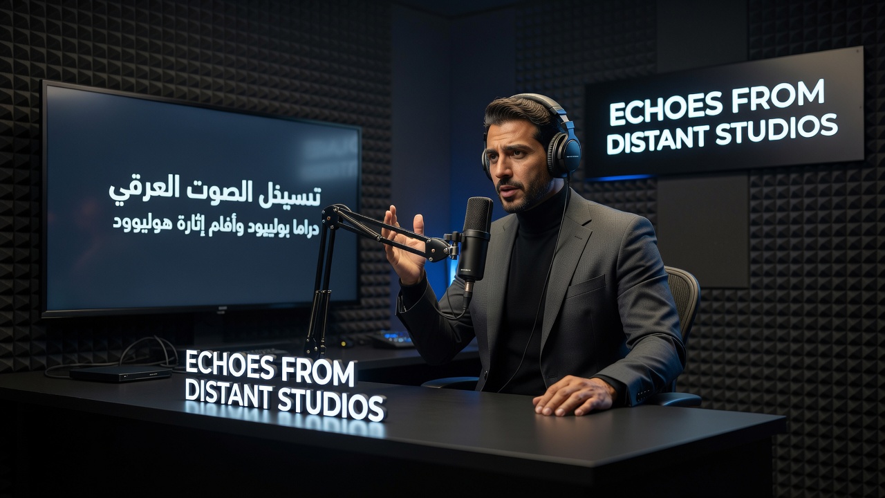 Voice actress delivering lines for a Bollywood drama scene during an Arabic dubbing session