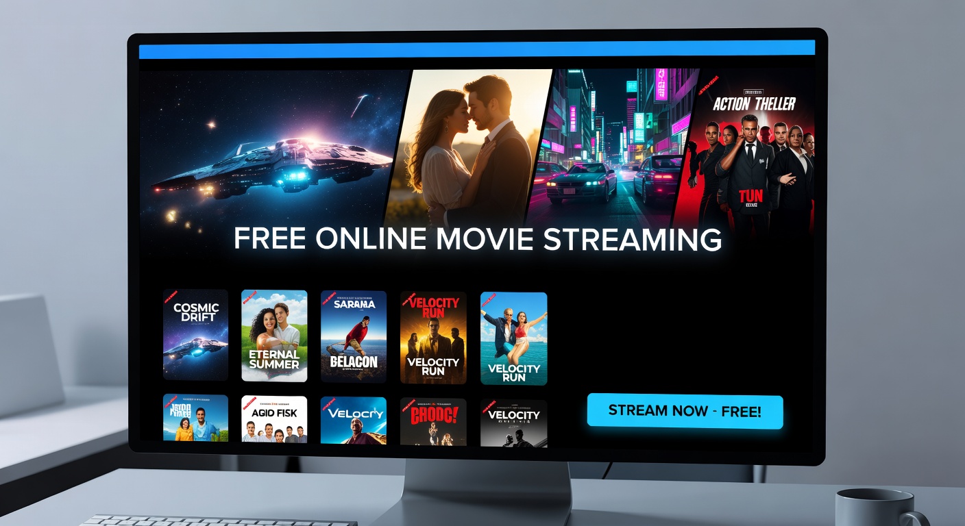 User interface example from a free streaming platform displaying movie thumbnails and playback controls