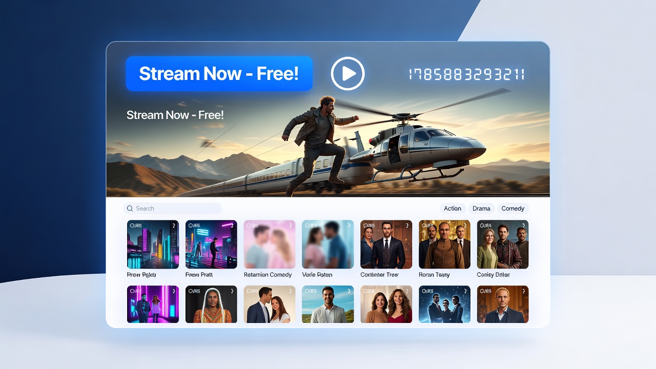 Users accessing free movie streams on various devices in a home setting