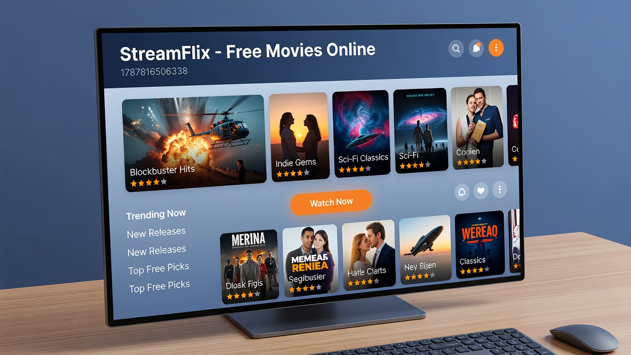 User interface example on a free streaming service showing movie selection