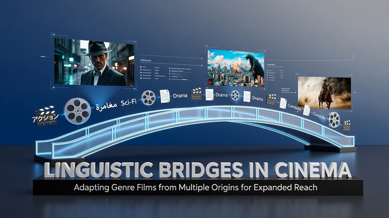 Voice actors recording dubbed dialogue for an international genre film release