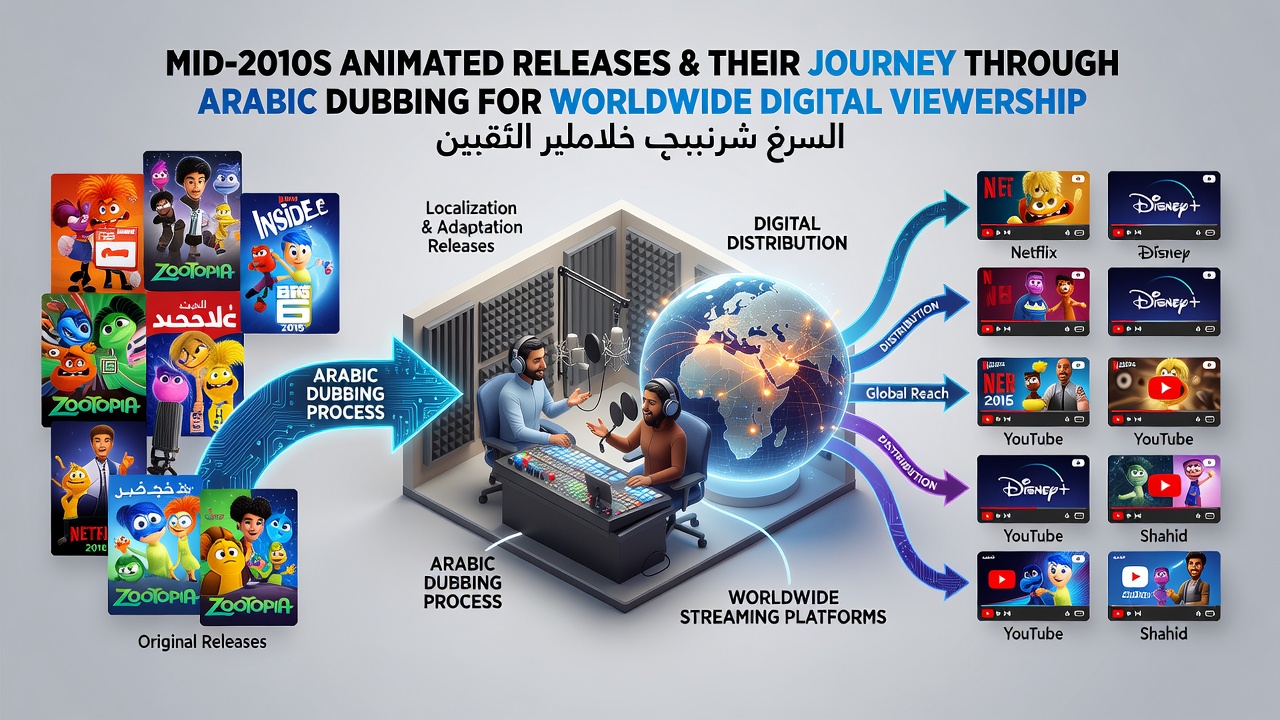 Voice recording studios preparing Arabic dubs for animated releases intended for worldwide digital audiences