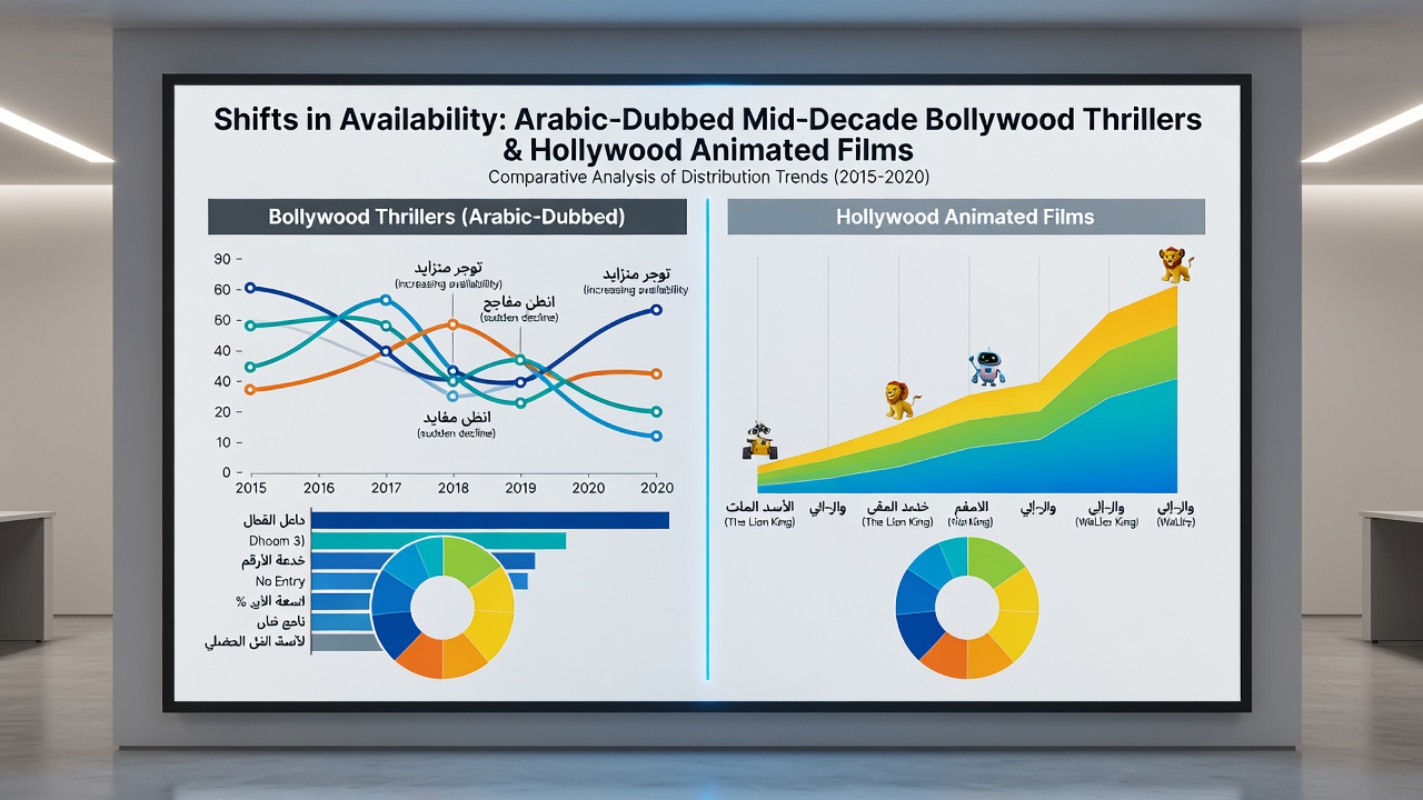 Comparison chart showing availability timelines for Arabic-dubbed mid-decade films on free digital streaming channels
